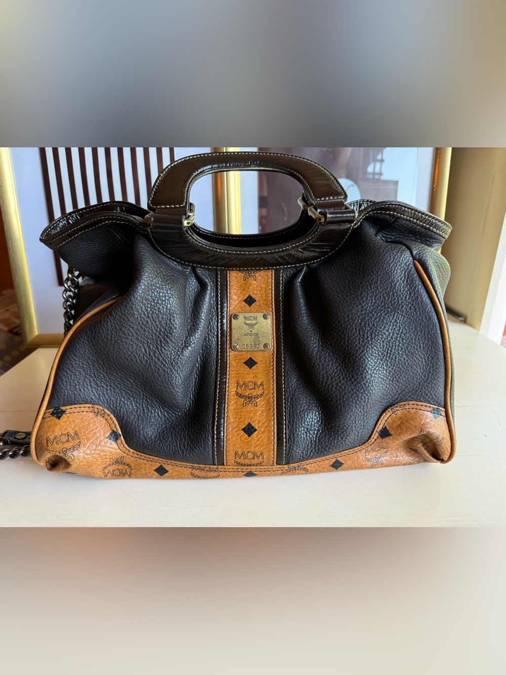 Vintage MCM mixed media satchel